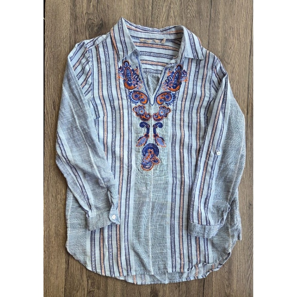 Soft Surroundings Embroidered 100% Cotton Gauze Shirt S Boho Hippie Prairie